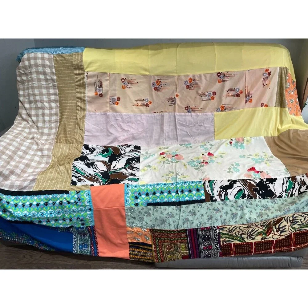 VTG Handmade Patchwork quilt bedspread thin hippy animal full 85 X 71